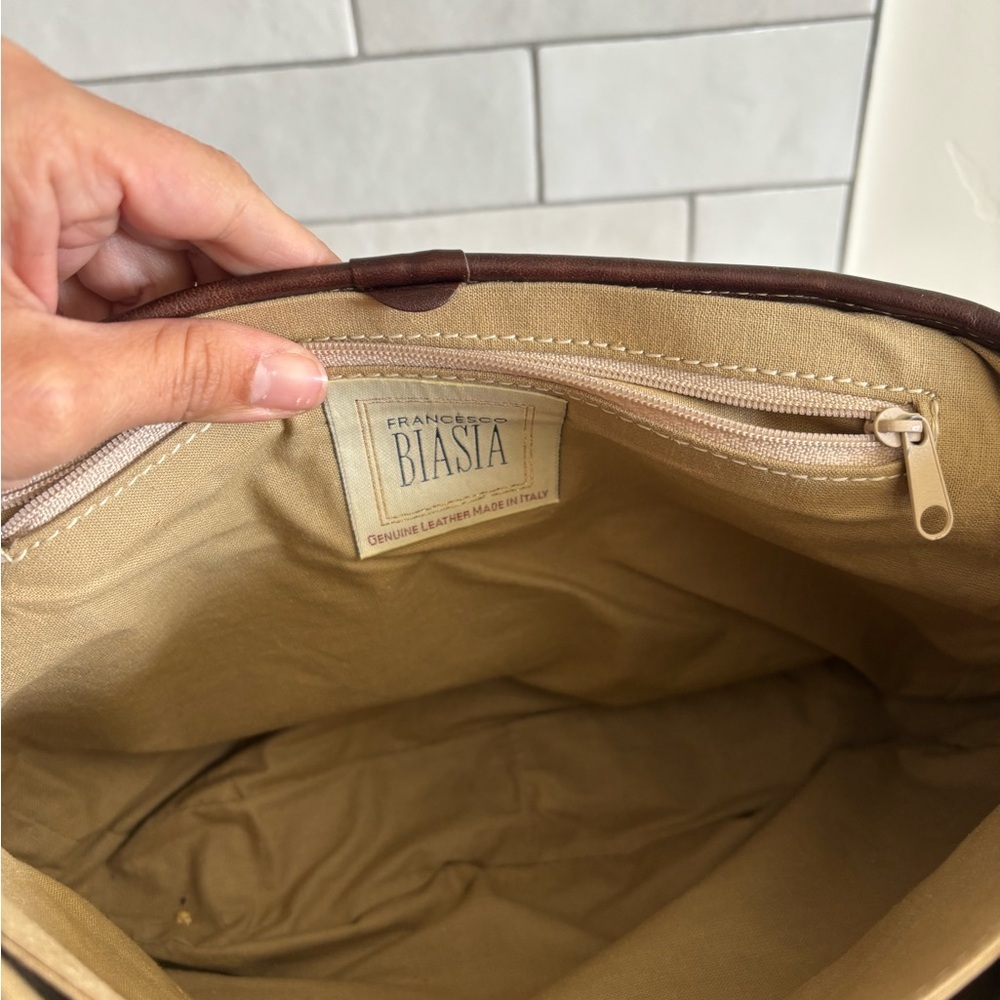 Vintage Francesco Biasia Women’s Shoulder Bag Brown Leather Cream EUC - Picture 12 of 12